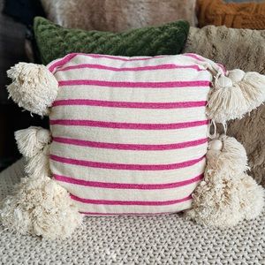 Magaschoni Home Hot Pink and Cream Striped Toss Pillow